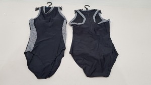 50 X BRAND NEW WORKOUT 1 PIECE SWIMSUITS ZIP UP BACK - IN BLACK AND GREY - IN SIZE UK 12