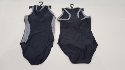 50 X BRAND NEW WORKOUT 1 PIECE SWIMSUITS ZIP UP BACK - IN BLACK AND GREY - IN SIZE UK 12