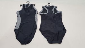 50 X BRAND NEW WORKOUT 1 PIECE SWIMSUITS ZIP UP BACK - IN BLACK AND GREY - IN MIXED SIZES UK 6 / 8 / 10 / 12