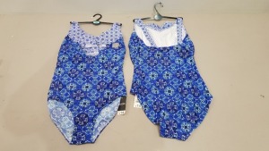 20 X BRAND NEW GEORGE BLUE WOMENS 1 PIECE SWIM SUITS - IN BLUE FLORAL PRINT - IN MIXED SIZES UK 14 / 16