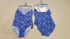 20 X BRAND NEW GEORGE BLUE WOMENS 1 PIECE SWIM SUITS - IN BLUE FLORAL PRINT - IN MIXED SIZES UK 12 / 14 / 20