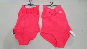 20 X BRAND NEW GEORGE WOMENS 1 PIECE BATHING SUITS - IN LUMINOIUS PINK/RED - IN MIXED SIZES UK 10 / 12 / 16