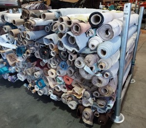 APPROX 120 X PART ROLLS & ENDS OF FABRIC IN VARIOUS COLOURS AND PATTERNS (IN A STILLAGE - NOT INCLUDED)