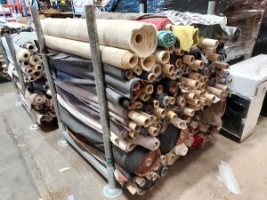 APPROX 120 X PART ROLLS & ENDS OF FABRIC IN VARIOUS COLOURS AND PATTERNS (IN A STILLAGE - NOT INCLUDED)