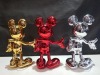 1 X SET OF 3 LEBLON DELIENNE DISNEY MICKEY MOUSE STATUES - IN CHROME GOLD / CHROME RED / CHROME SILVER - 30 CM HEIGHT - 2017 - (NO BOX ) ( PLEASE NOTE RED MICKEY MOUSE TAIL IS BROKEN OFF ) - 2