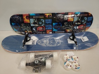 7 X BRAND NEW MIXED SKATEBOARD LOT CONTAINING 2 X PRIMITIVE DECKS/BOARD 4 X WHEEL TRUCKS WITH WHEELS