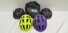 20 X BRAND NEW PHZ BICYCLE HELMET WITH LED LIGHT IN SIZE LARGE IN VARIOUS COLOURS TO INCLUDE GREEN, CARBONFIBRE, BLACK, PURPLE, ETC