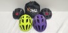 20 X BRAND NEW PHZ BICYCLE HELMET WITH LED LIGHT IN SIZE LARGE IN VARIOUS COLOURS TO INCLUDE GREEN, CARBONFIBRE, BLACK, PURPLE, ETC