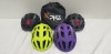 20 X BRAND NEW PHZ BICYCLE HELMET WITH LED LIGHT IN SIZE MEDIUM IN VARIOUS COLOURS TO INCLUDE GREEN, CARBONFIBRE, BLACK, PURPLE, ETC