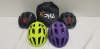 20 X BRAND NEW PHZ BICYCLE HELMET WITH LED LIGHT IN SIZE SMALL AND MEDIUM IN VARIOUS COLOURS TO INCLUDE GREEN, CARBONFIBRE, BLACK, PURPLE, ETC