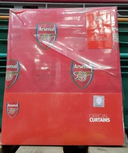 34 X BRAND NEW ARSENAL FOOTBALL CLUB REPEAT CREST PRINT CURTAINS - IN 3 BOXES -WIDTH 168 CM -DROP 137 CM