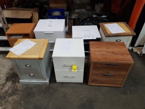 7 X BRAND NEW VARIOUS BEDSIDE CABINETS IN VARIOUS COLOURS STYLES AND SIZES TO INCLUDE WHITE / BROWN ./ GREY - 3 DRAWER / 2 DRAWER / 1 DOOR