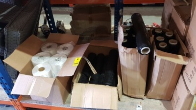 17 X BRAND NEW 50 CM WIDTH - BLACK SHRINK WRAP AND 10 X BRAND NEW STRONG CLEAR POLYPROPYLENE STRAPPING TAPE (16 CM DIAMETER X 17.5 CM HEIGHT ) - IN 4 BOXES