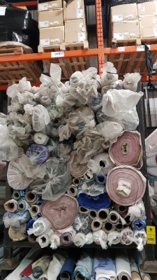 APPROX 150 X PART ROLLS & ENDS OF FABRIC IN VARIOUS COLOURS AND PATTERNS ( IN A STILLAGE - NOT INCLUDED )