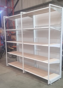 1 X 2 SECTION 5 TIER SHELVING UNIT (3m H x 2.55m W x 0.7m D) (3 UPRIGHT COLUMNS & 10 SHELVES WITH WOOD BOARDS & 3 OUTRIGGES)