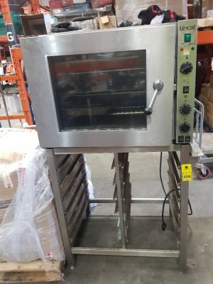 1 X LINCAT STAINLESS STEEL CONVENTION OVEN ( EC08)- 230V - SIDE OPENING DOOR - INTERIOR 3 TIER SHELVES - COMES WITH 6 TIER SHELVING STAND