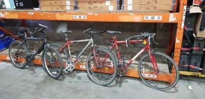 3 PIECE BIKE LOT CONTAINING 1 X BARRACUDA CORVUS RACING BIKE FRAME SIZE 22 INCHES AND 1 X APOLLO ELIPTECH 8400 BIKE FRAME SIZE 20 INCHES 1 X TREK 7200FX BIKE FRAME SIZE 20 INCHES