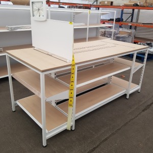 1 X BAY TABLE WITH 2 TIER UNDER SHELVING WOOD BOARDS (0.95m H x 2.22m L x 0.95m W)