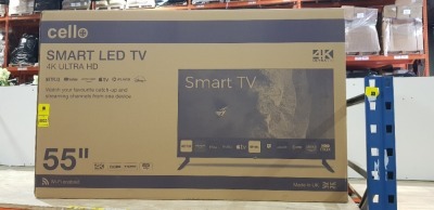 1 X BOXED CELLO SMART LED TV 4K ULTRA HD 55 INCH A- GRADE SNCB192300261