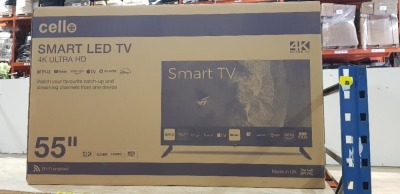 1 X BOXED CELLO SMART LED TV 4K ULTRA HD 55 INCH A- GRADE SNCB192300262