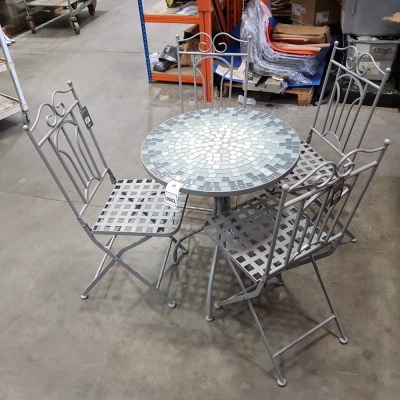 1X BRAND NEW OUTDOOR LIVING MOSAIC BISTRO TABLE AND 2 CHAIRS - 60CM DIAMETER (LOAD7PALLET19)