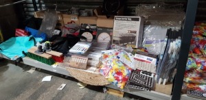 300+ PIECE MIXED LOT CONTAINING CARGO CARRIER BAG, MILTRAL DRY BAGS, OVER THE DOOR CLOTHES AIRERS , AURIOL WALL CLOCKS, SOFT TOUCH HOLE PUNCH'S , CANVAS MAGNETIC BOARD , BACK STRAPS. ETC ON A FULL BAY.