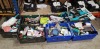 300+ PIECE MIXED LOT IN 7 TRAYS CONTAINING 2 IN ONE FLOOR CLEANING WIPERS , WRIST BRACES , MATHS MAGNETS , SCRUBBING BRUSH , AC-DC ADAPTORS , FINGER PAINTS, FINE GRATERS , ETC.