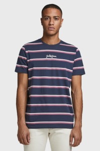 14 X BRAND NEW JACK AND JONES COTTON CREWNECK T-SHIRTS IN NAVY AND WHITE STRIPE IN SIZES S - M - L - XL