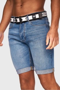 8 X BRAND NEW CROSSHATCH MENS DENIM STRETCH LIGHT WASH BELTED KNEE LENGTH ROLL UP SHORTS SIZES W32, W36, W38, W40,