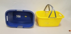 120 X BRAND NEW YELLOW AND BLUE 38 LITRE AQUAPUR LAUNDRY BASKETS WITH HANDLES