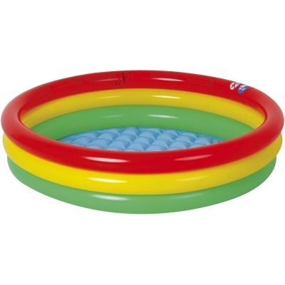 12 X BRAND NEW BOXED PMS COLOURFUL SUN CLUB 3 RING RAINBOW INFLATABLE PADDLING POOL SIZE 100 X 22CM - 95 LITRES CAPACITY