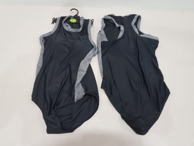 50 X BRAND NEW WORKOUT 1 PIECE SWIMSUITS ZIP UP BACK - IN BLACK AND GREY - IN MIXED SIZES TO INCLUDE UK 10 / 12