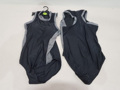 50 X BRAND NEW WORKOUT 1 PIECE SWIMSUITS ZIP UP BACK - IN BLACK AND GREY - IN MIXED SIZES TO INCLUDE UK 6 / 12