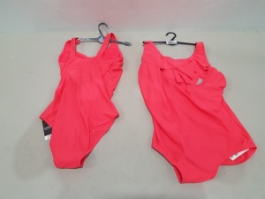 30 X BRAND NEW GEORGE WOMENS 1 PIECE BATHING SUITS - IN LUMINOUS PINK/RED - IN MIXED SIZES UK 12 / 16 /