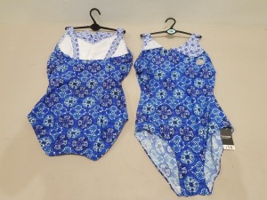 20 X BRAND NEW GEORGE BLUE WOMENS 1 PIECE SWIM SUITS - IN BLUE FLORAL PRINT - IN MIXED SIZES UK 12 / 14 / 16 / 20 RRP-£14.00 PP