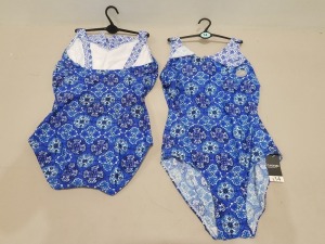 20 X BRAND NEW GEORGE BLUE WOMENS 1 PIECE SWIM SUITS - IN BLUE FLORAL PRINT - IN MIXED SIZES UK 12/ 14 / 16 / 20 RRP-£14.00 PP