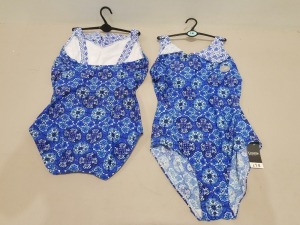 20 X BRAND NEW GEORGE BLUE WOMENS 1 PIECE SWIM SUITS - IN BLUE FLORAL PRINT - IN MIXED SIZES UK 12/ 14 / 16 / RRP-£14.00 PP