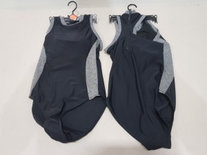 50 X BRAND NEW WORKOUT 1 PIECE SWIMSUITS ZIP UP BACK - IN BLACK AND GREY - IN MIXED SIZES TO INCLUDE UK 6 8