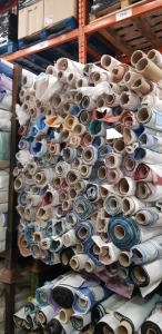 APPROX 150 X PART ROLLS & ENDS OF FABRIC IN VARIOUS COLOURS AND PATTERNS ( IN A STILLAGE - NOT INCLUDED )