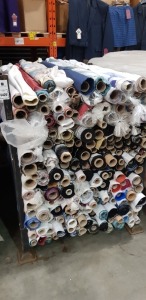 APPROX 150 X PART ROLLS & ENDS OF FABRIC IN VARIOUS COLOURS AND PATTERNS ( IN A STILLAGE - NOT INCLUDED )