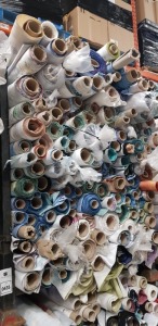 APPROX 150 X PART ROLLS & ENDS OF FABRIC IN VARIOUS COLOURS AND PATTERNS ( IN A STILLAGE - NOT INCLUDED )