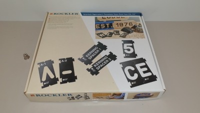 5 X BRAND NEW 3-3/8" INTERLOCK SIGNMAKERS TEMPLATES (PROD CODE 490702) RRP £97.53 EACH (EXC VAT) - SET CONSISTS 40 LETTERS, 3 SPACERS, 2 OF EACH NUMBERS, 9 COMMON SYMBOLS - IN 1 CARTON