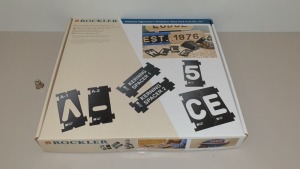 5 X BRAND NEW 3-3/8" INTERLOCK SIGNMAKERS TEMPLATES (PROD CODE 490702) RRP £97.53 EACH (EXC VAT) - SET CONSISTS 40 LETTERS, 3 SPACERS, 2 OF EACH NUMBERS, 9 COMMON SYMBOLS - IN 1 CARTON