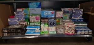 APPROX 100 X FACTORY SEALED TISSUE BOXES / TISSUE MULTIPLE PACKS IN VARIOUS SIZES & DESIGNS - MAINLY SUPERMARKET, CASH & CARRY & PHARMACY BRANDED (NOTE: THESE ARE FACTORY APPROVAL SAMPLES- BATCH NUMBER & DATE MARKED BUT IDEAL FOR END USER)