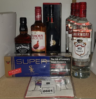 8 X BRAND NEW MIXED LOT CONTAINING 4 X SMIRNOFF VODKA 37.5 % - 1 LITRE / 1 X JACK DANIELS TENNESSE WHISKEY 40 % VOL - 70 CL / 1 X REMY MARTIN COGNAC FINE CHAMPAGNE VSOP 40 % VOL - 70 CL / 1 X THE FAMOUS GROUSE BLENDED SCOTCH WHISKEY 40 % VOL - 70 CL /