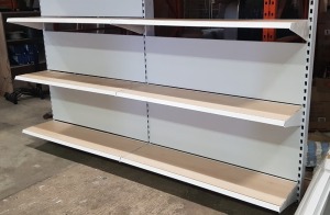 1 X 5 TIER 2.4M HEIGHT SHELVING UNIT - 10 SECTIONS - 11 UPSTANDS - 50 SHELVES - 50 BOARDS - LENGTH 13.3M (UPSTAND BEAMS ONLY) (IMPORTANT NOTE: THIS UNIT WILL REQUIRE FIXING TO A SOLID WALL)