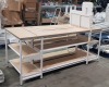 1 X BAY TABLE WITH 2 TIER UNDER SHELVING WOOD BOARDS (0.95m H x 2.22m L x 0.95m W) LOT SELLING UNIT IS ALL THAT YOU SEE IN THE IMAGE