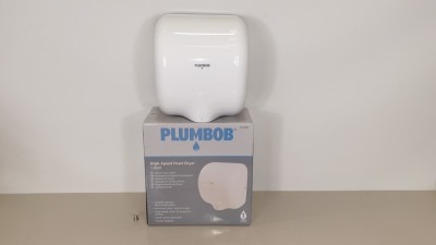 BRAND NEW PLUMBOB HIGH SPEED HAND DRYER 1.8KW - STAINLESS STEEL IN WHITE FINISH SPLASH PROOF TO IPX1 (PROD CODE 673289) - RRP £137.46 (EXC VAT) - PICK LOOSE