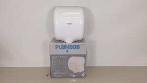 BRAND NEW PLUMBOB HIGH SPEED HAND DRYER 1.8KW - STAINLESS STEEL IN WHITE FINISH SPLASH PROOF TO IPX1 (PROD CODE 673289) - RRP £137.46 (EXC VAT) - PICK LOOSE