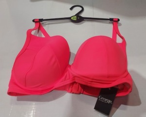 40 X BRAND NEW GEORGE PADDED SWIMWEAR BRA - IN LUMINOUS PINK - IN MIXED SIZES TO INCLUDE UK 34F / 34E / 36E - IN 2 TRAYS